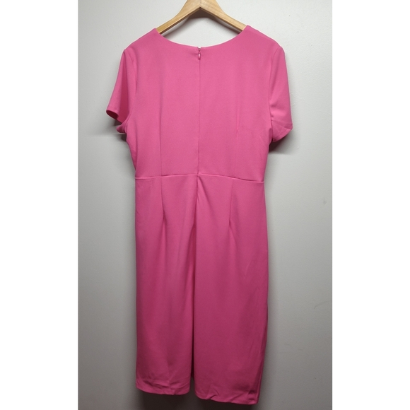 New York & Company Midi Dress Women Size XL Pink Stretch Short Sleeve V-Neck - Picture 6 of 11